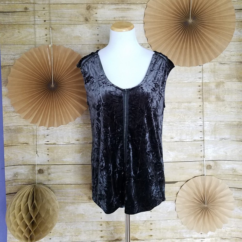 ROCK & REPUBLIC BLACK CHARCOAL VELOUR BLOUSE